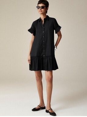 J. Crew Amelia Cotton Poplin Shirt Dress in Black Mini Ruffled
